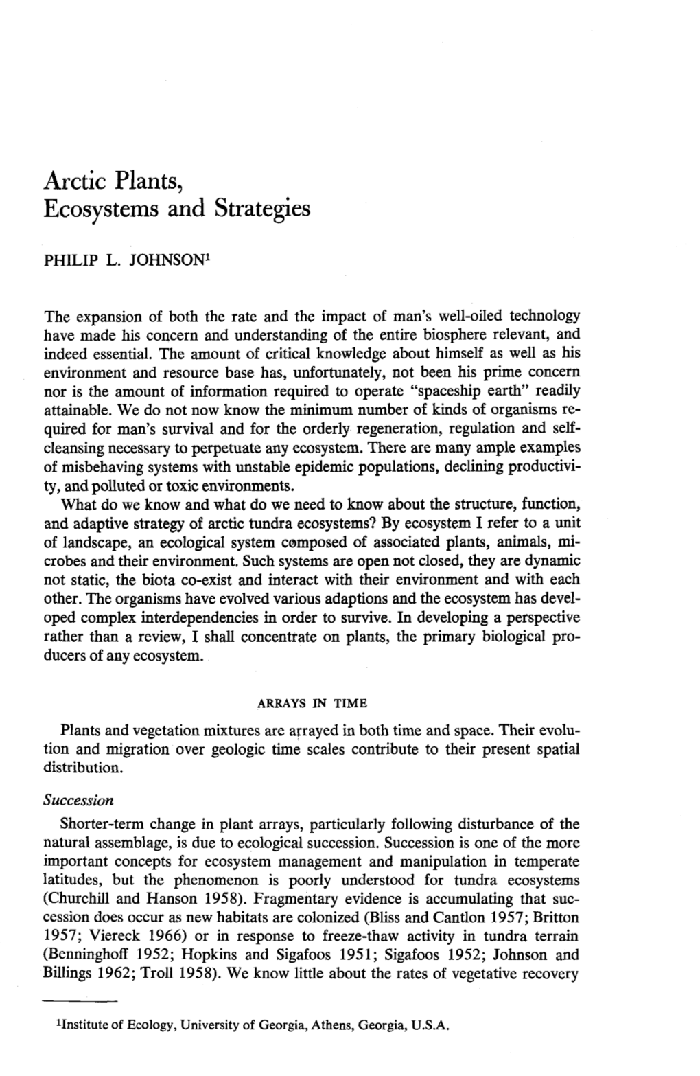 Arctic Plants, Ecosystems and Strategies