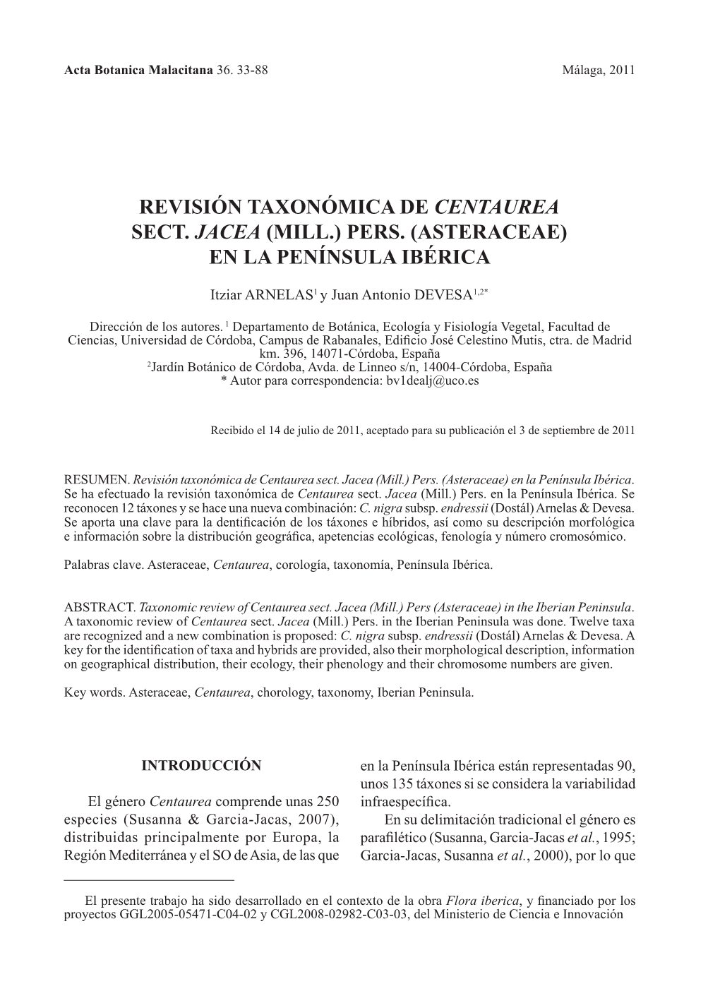 Revisión Taxonómica De Centaurea Sect. Jacea (Mill.) Pers