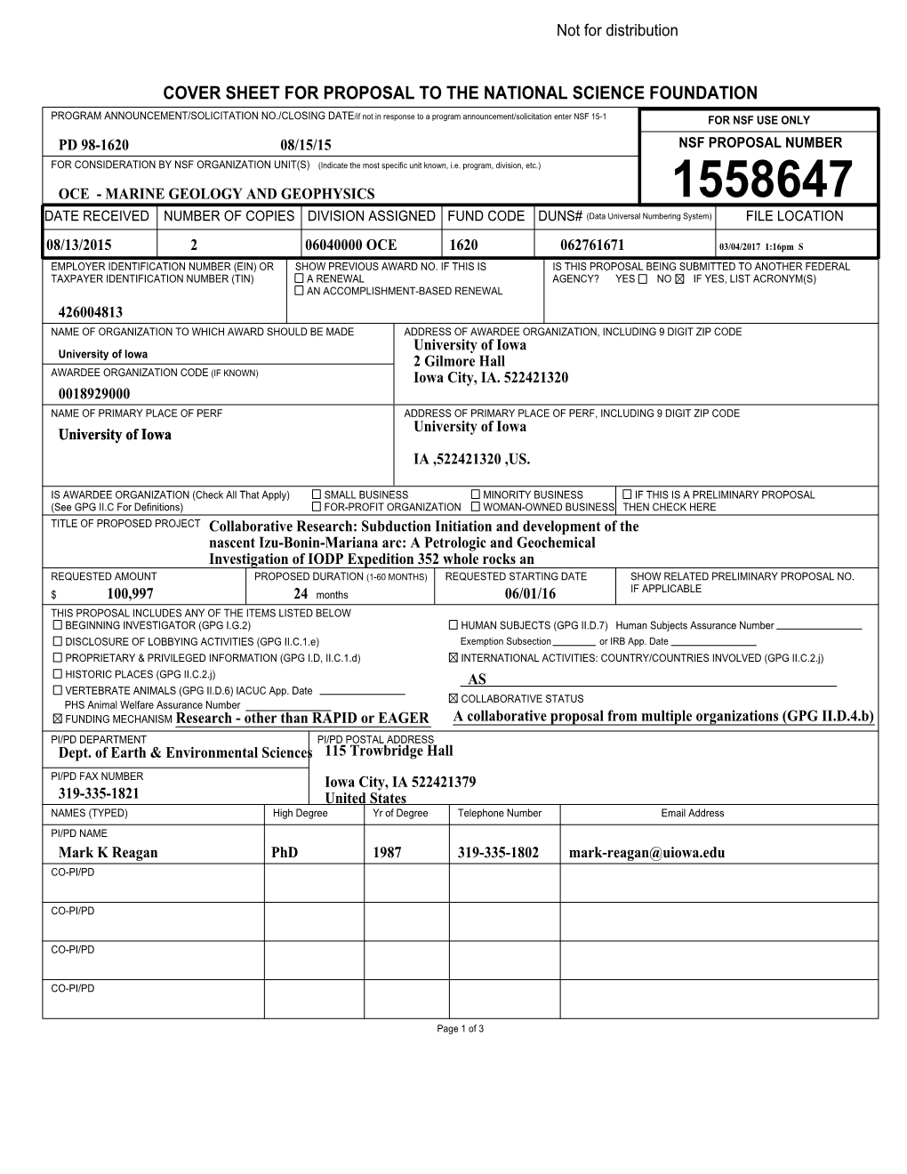 NSF Proposal (Geosciences