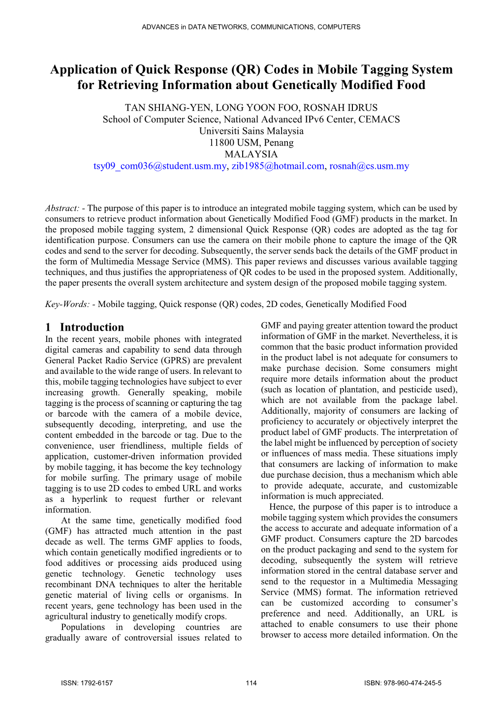 Application of Quick Response (QR) Codes in Mobile Tagging System for Retrieving Information About Genetically Modified Food