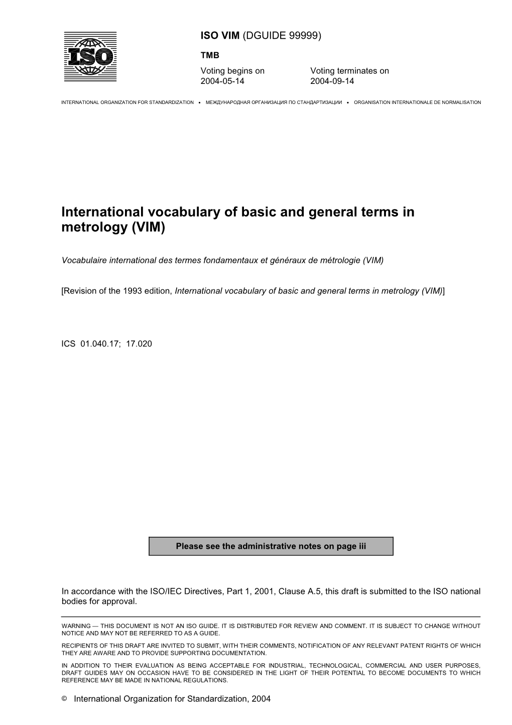 International Vocabulary of Basic and General Terms in Metrology (VIM)