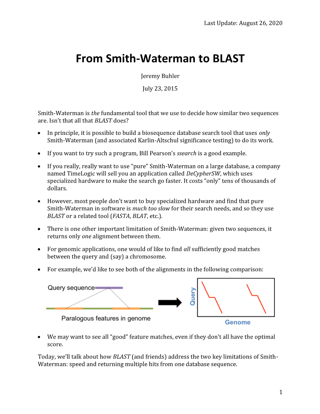 From Smith-Waterman to BLAST