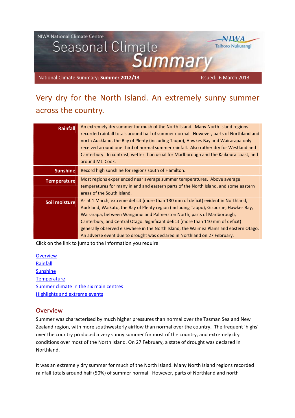 Summer 2012-13 Climate Summary