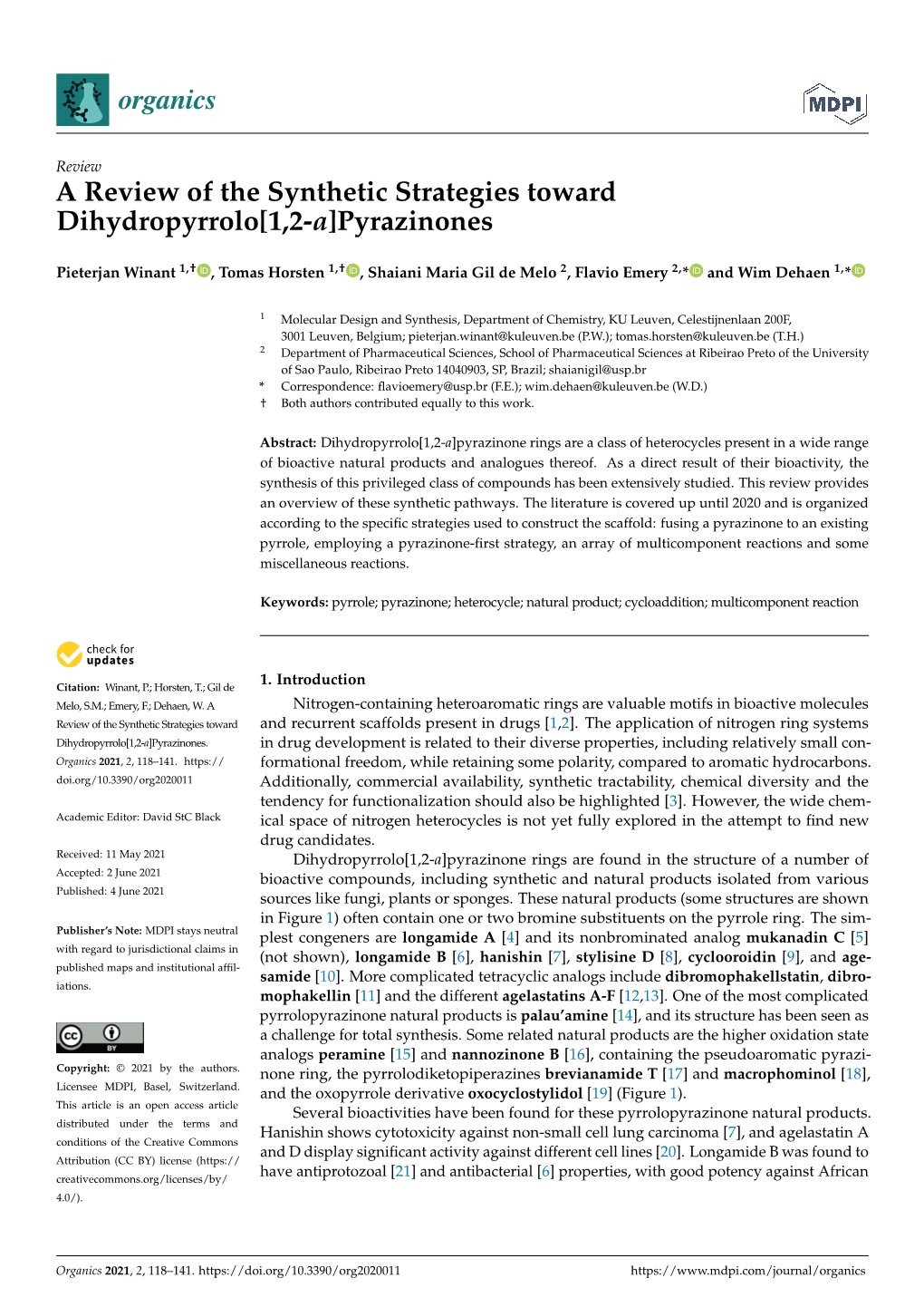 A Review of the Synthetic Strategies Toward Dihydropyrrolo[1,2-A]Pyrazinones