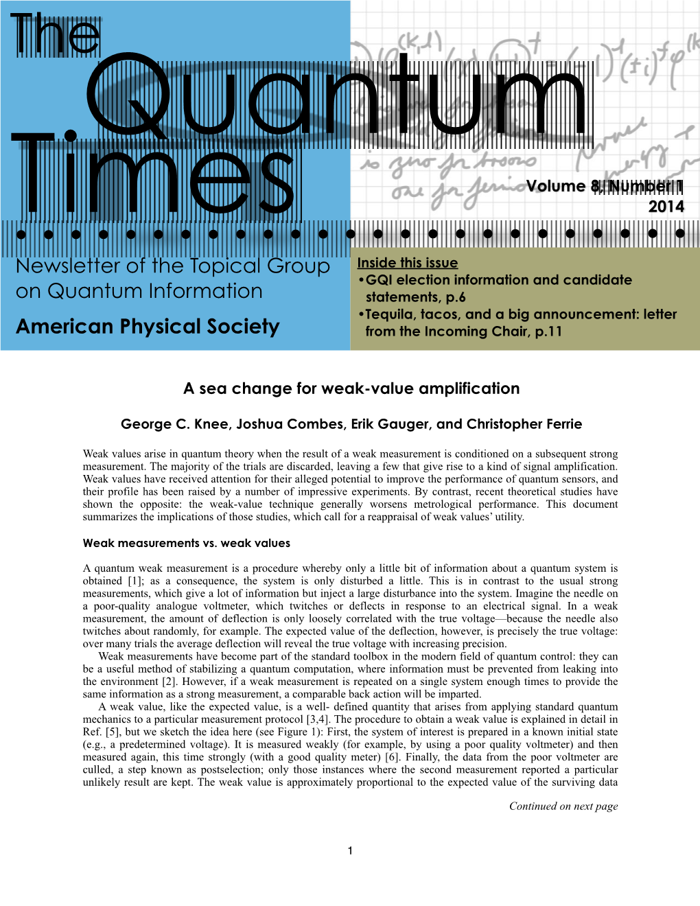 Newsletter of the Topical Group on Quantum Information American