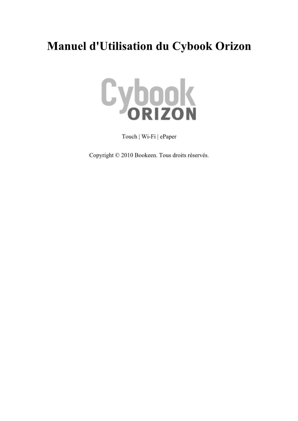 Manuel D'utilisation Du Cybook Orizon