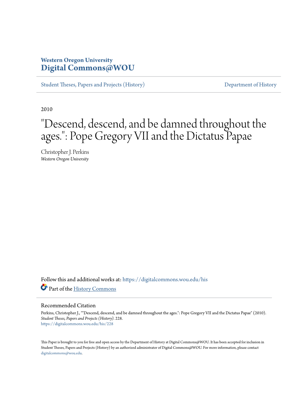 Pope Gregory VII and the Dictatus Papae Christopher J