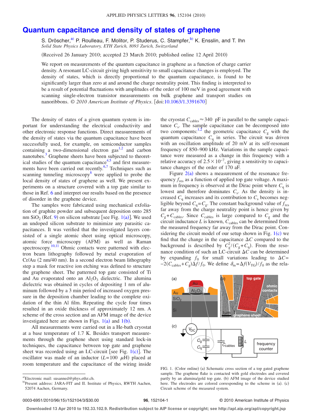 Quantum Capacitance and Density of States of Graphene ͒ ͒ S