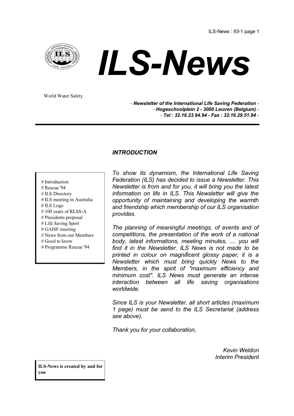 Newsletter of the International Life Saving Federation