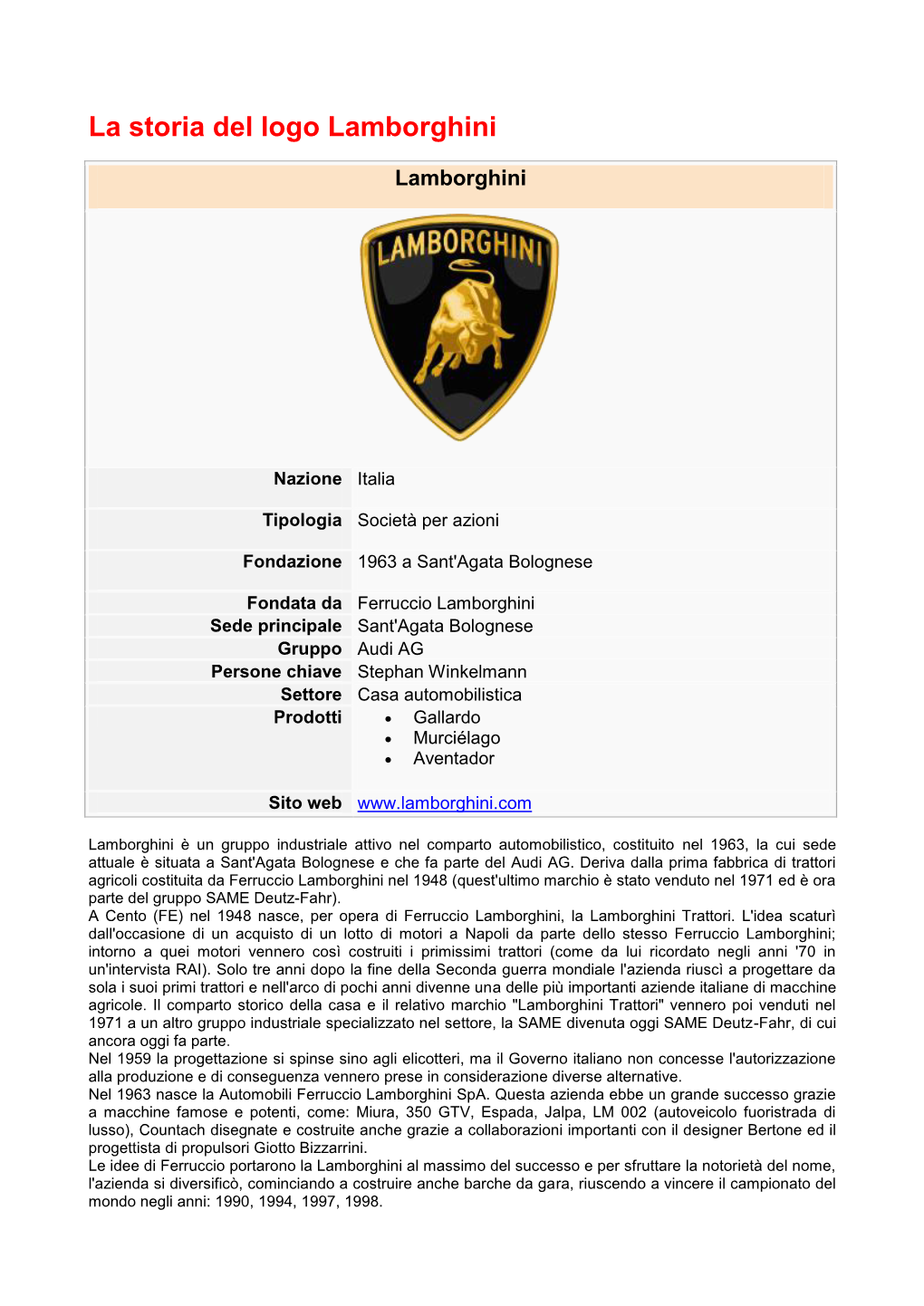 La Storia Del Logo Lamborghini