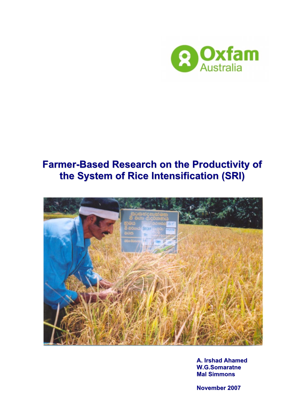 Farmer-Based Research on the Productivity of the System of Rice Intensification (SRI)