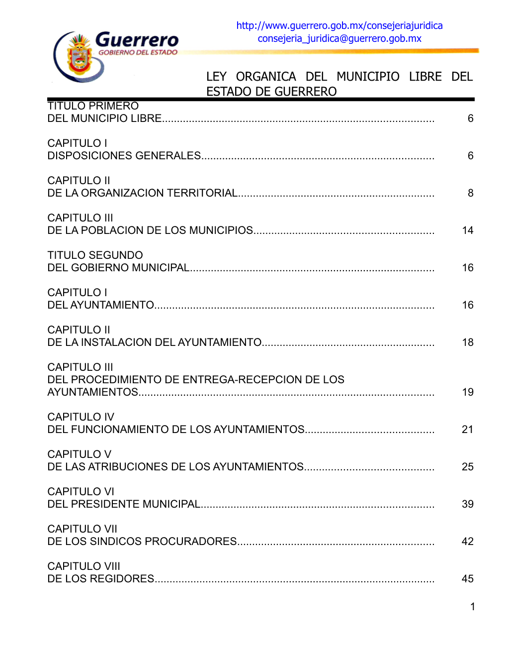 Ley Organica Del Municipio Libre Del Estado De Guerrero Titulo Primero Del Municipio Libre