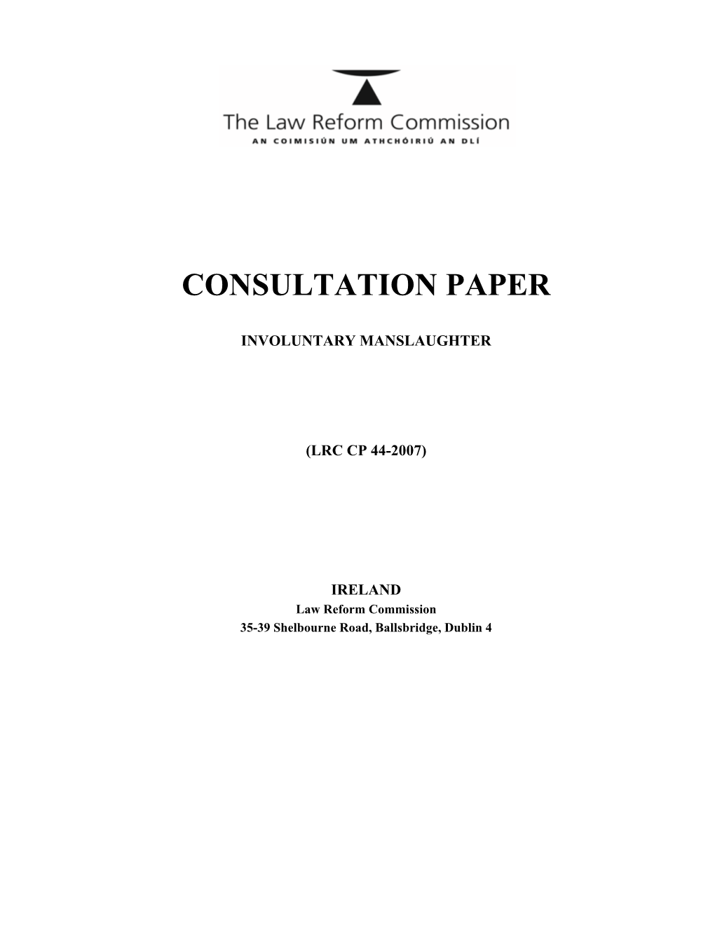 Consultation Paper on Involuntary Manslaughter