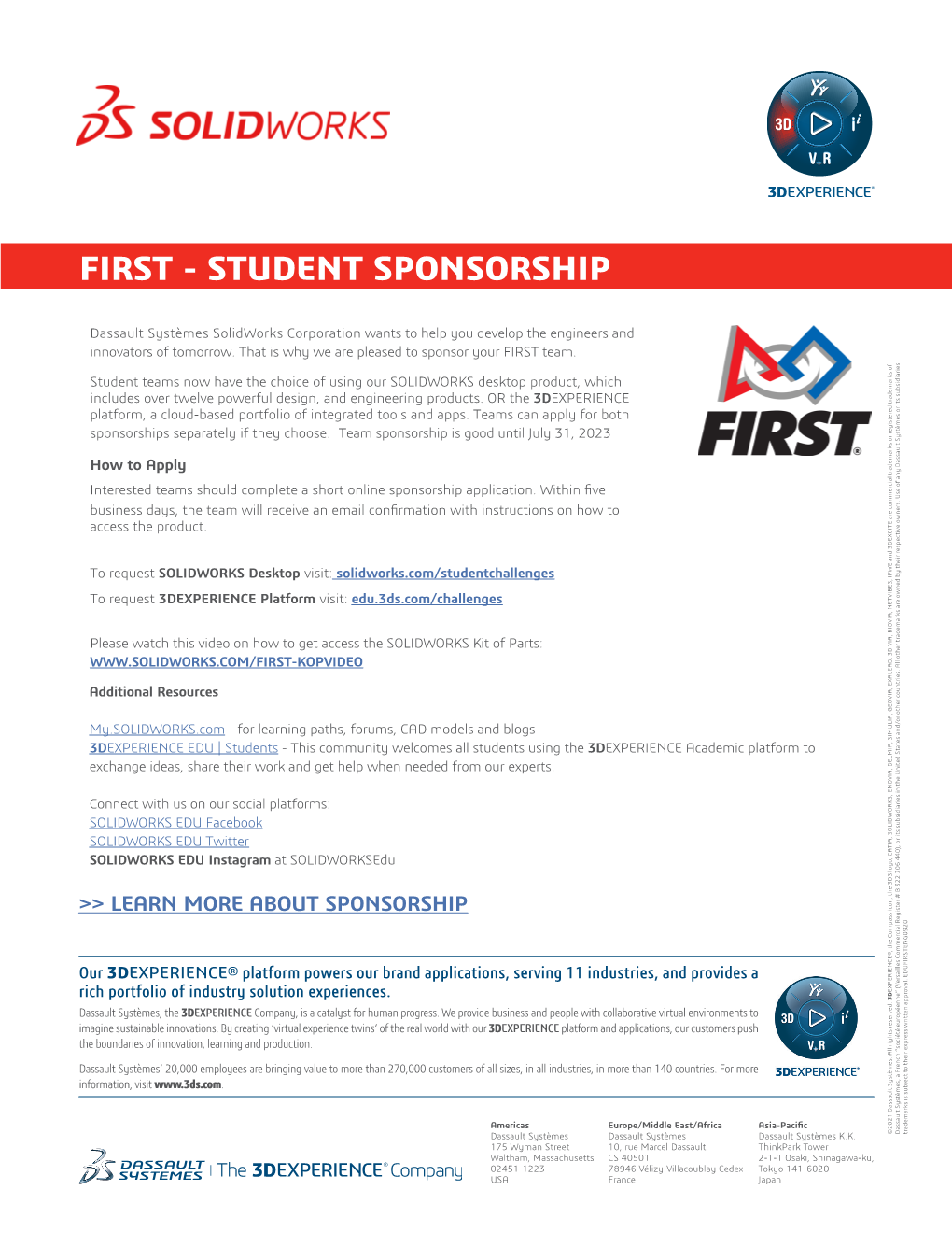 First - Student Sponsorship