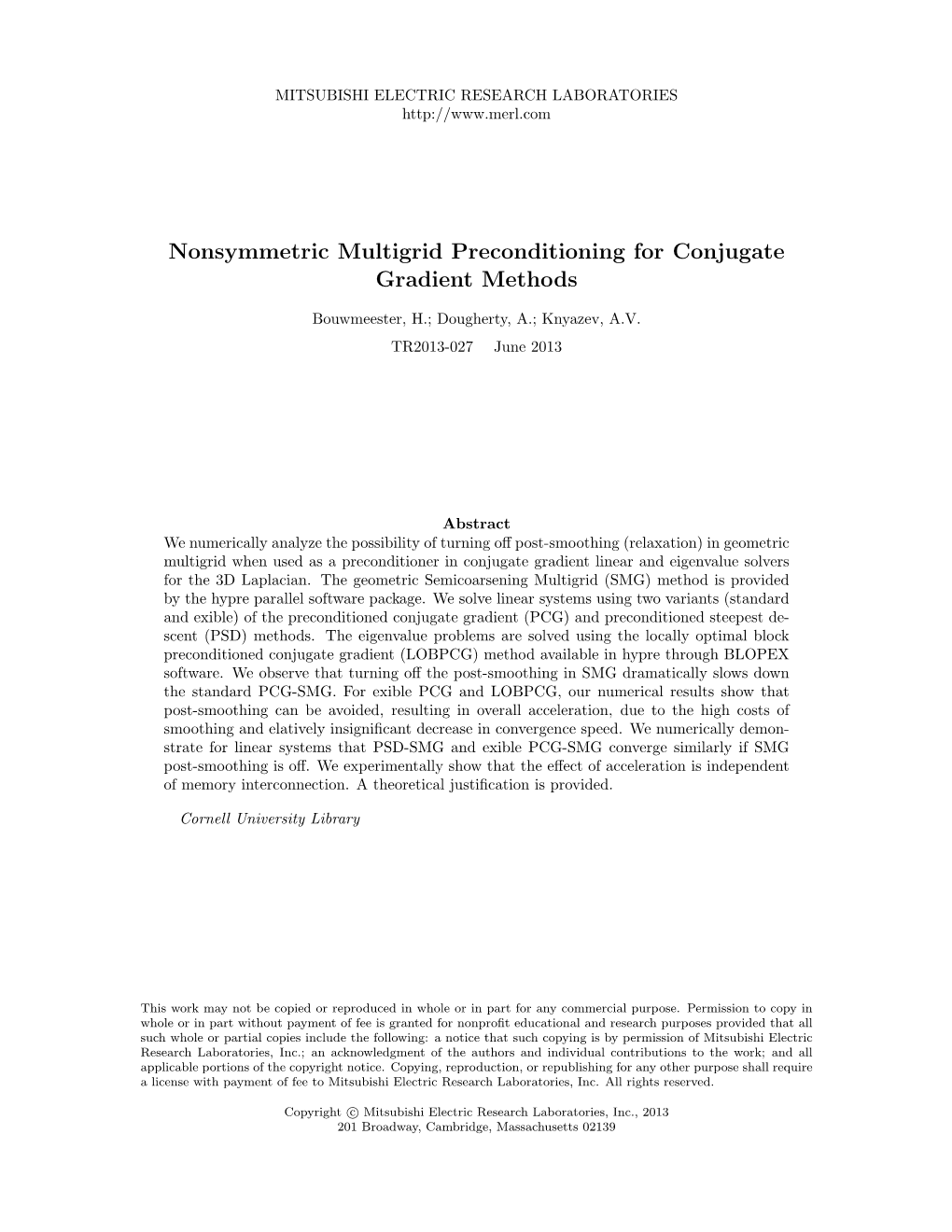 Nonsymmetric Multigrid Preconditioning for Conjugate Gradient Methods