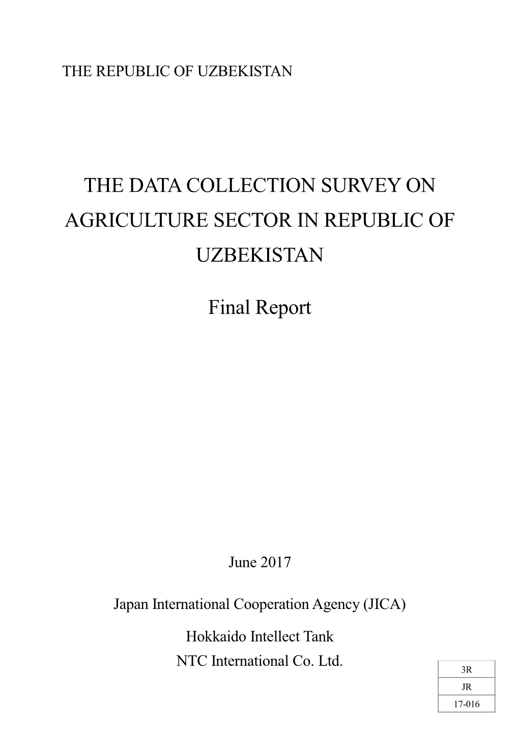 The Data Collection Survey on Agriculture Sector in Republic of Uzbekistan