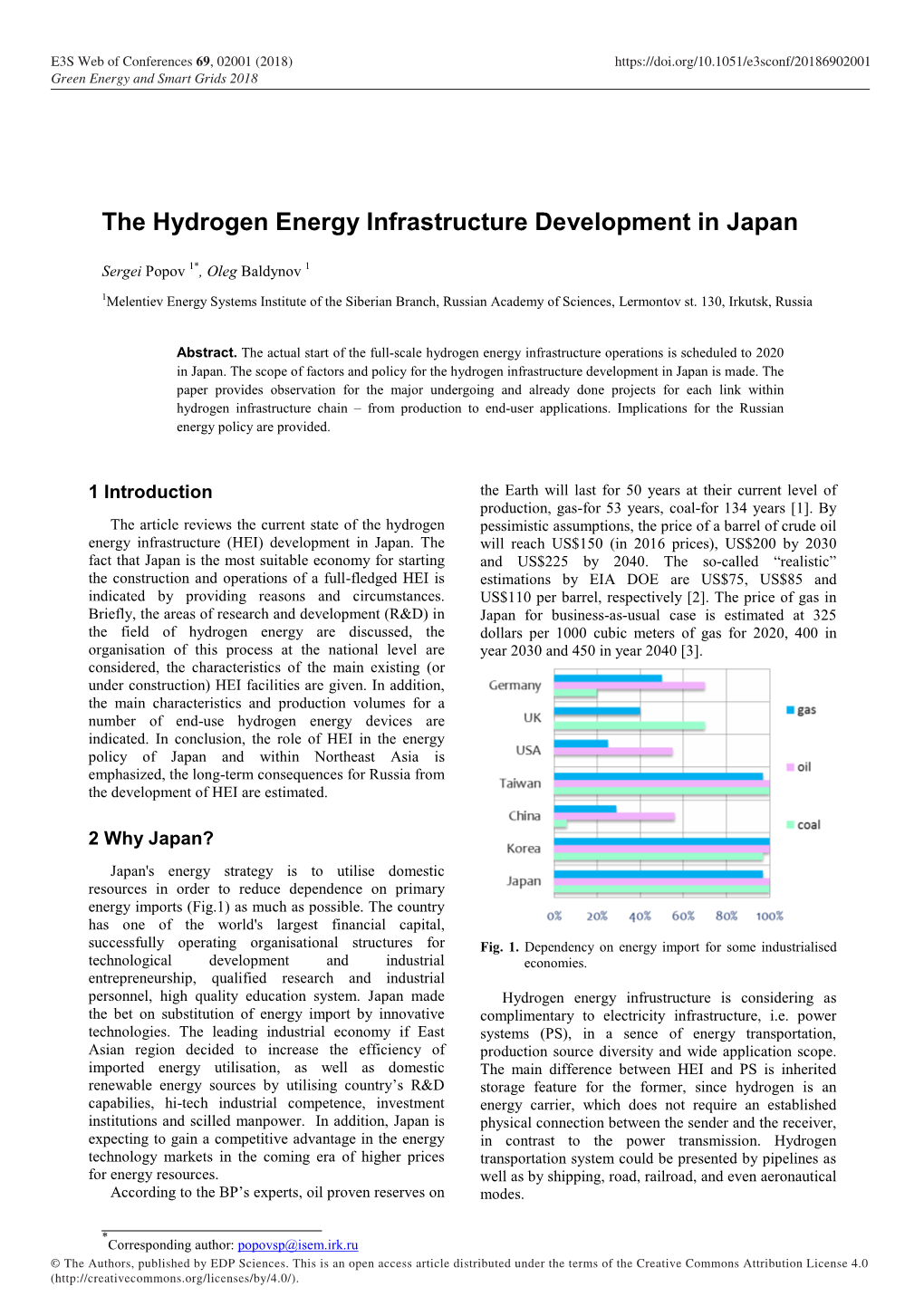 The Hydrogen Energy Infrastructure Development in Japan