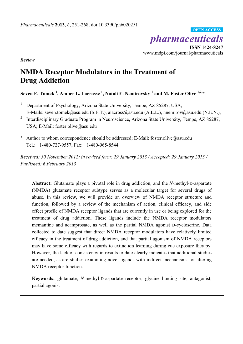 NMDA Receptor Modulators in the Treatment of Drug Addiction