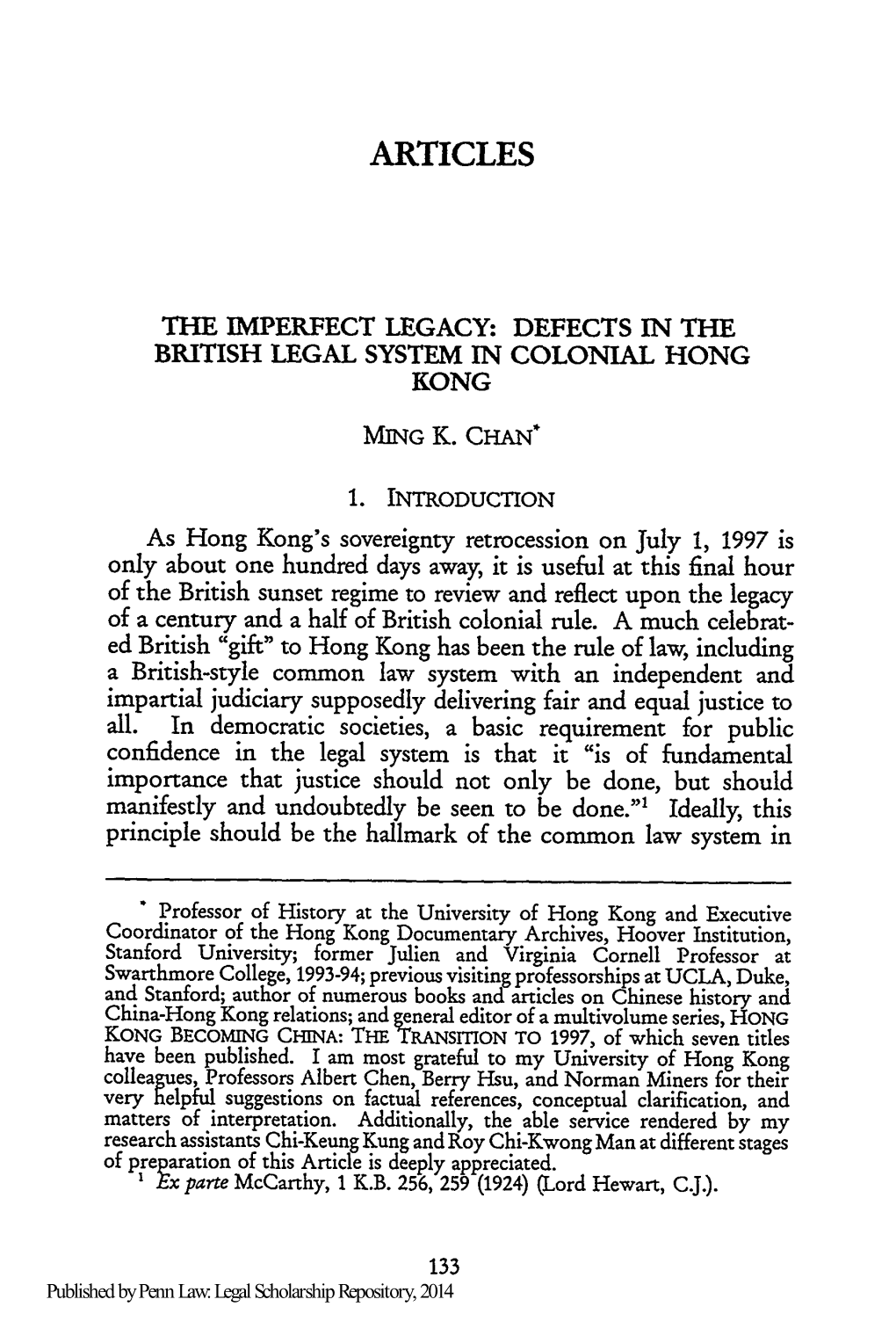 Defects in the British Legal System in Colonial Hong Kong