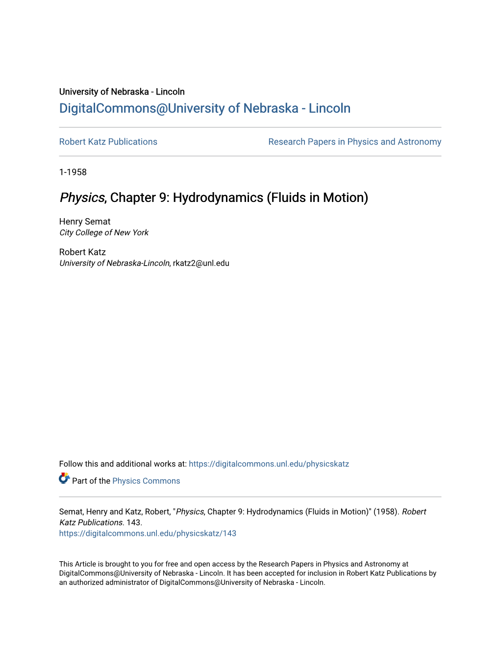 Physics, Chapter 9: Hydrodynamics (Fluids in Motion)