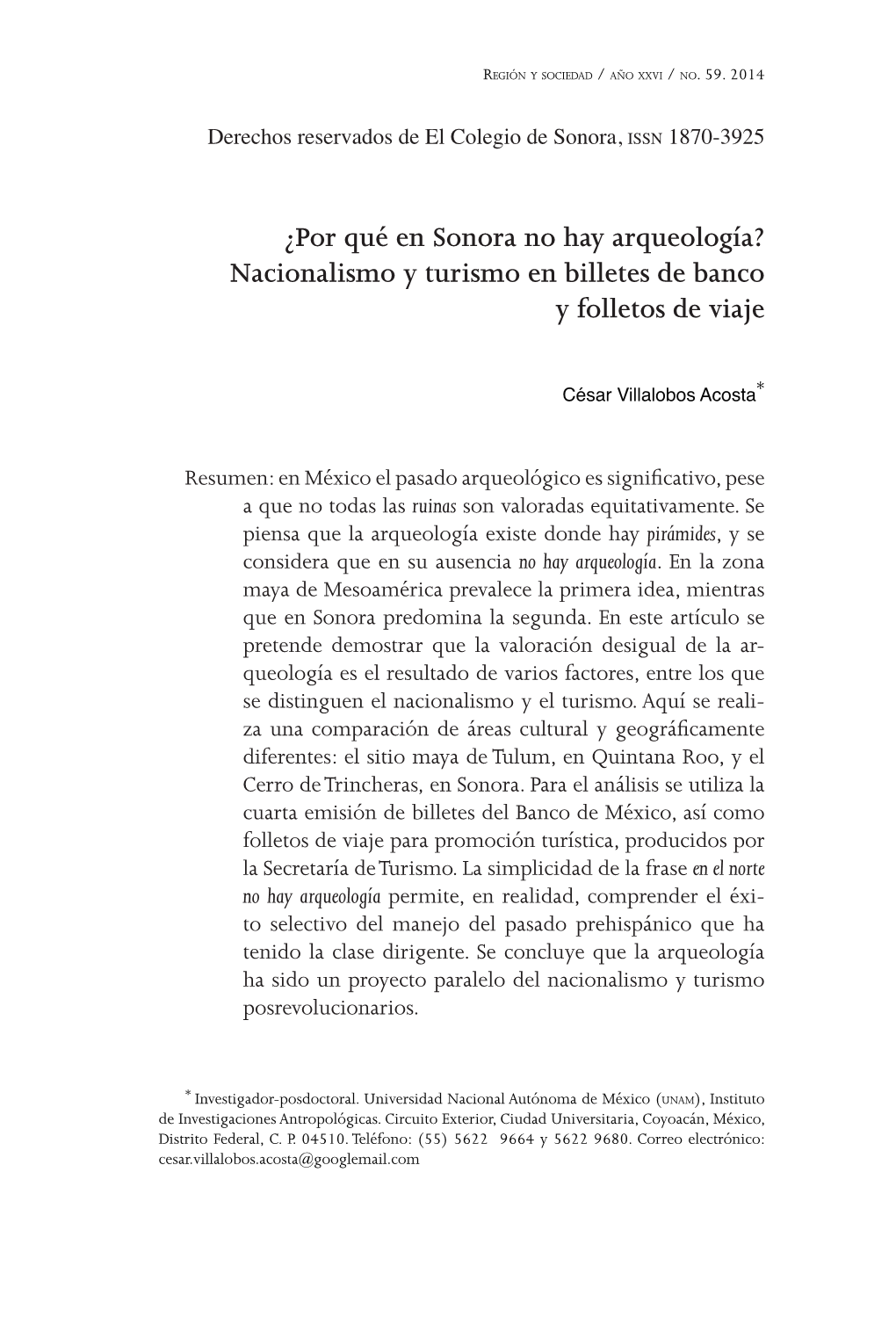 ¿Por Qué En Sonora No Hay Arqueología? Nacionalismo Y Turismo En Billetes De Banco Y Folletos De Viaje