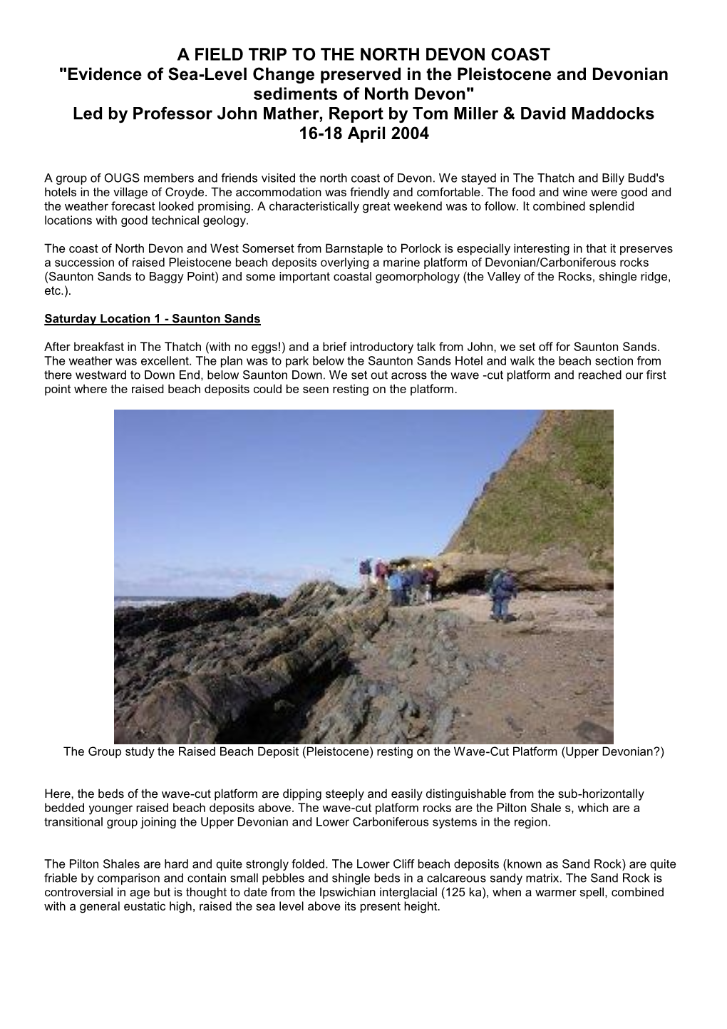 A FIELD TRIP to the NORTH DEVON COAST "Evidence of Sea