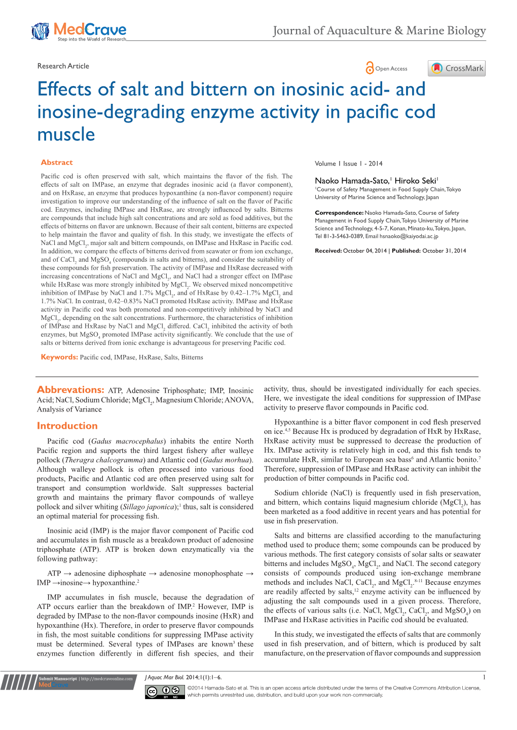 Effects of Salt and Bittern on Inosinic Acid- and Inosine-Degrading Enzyme Activity in Pacific Cod Muscle