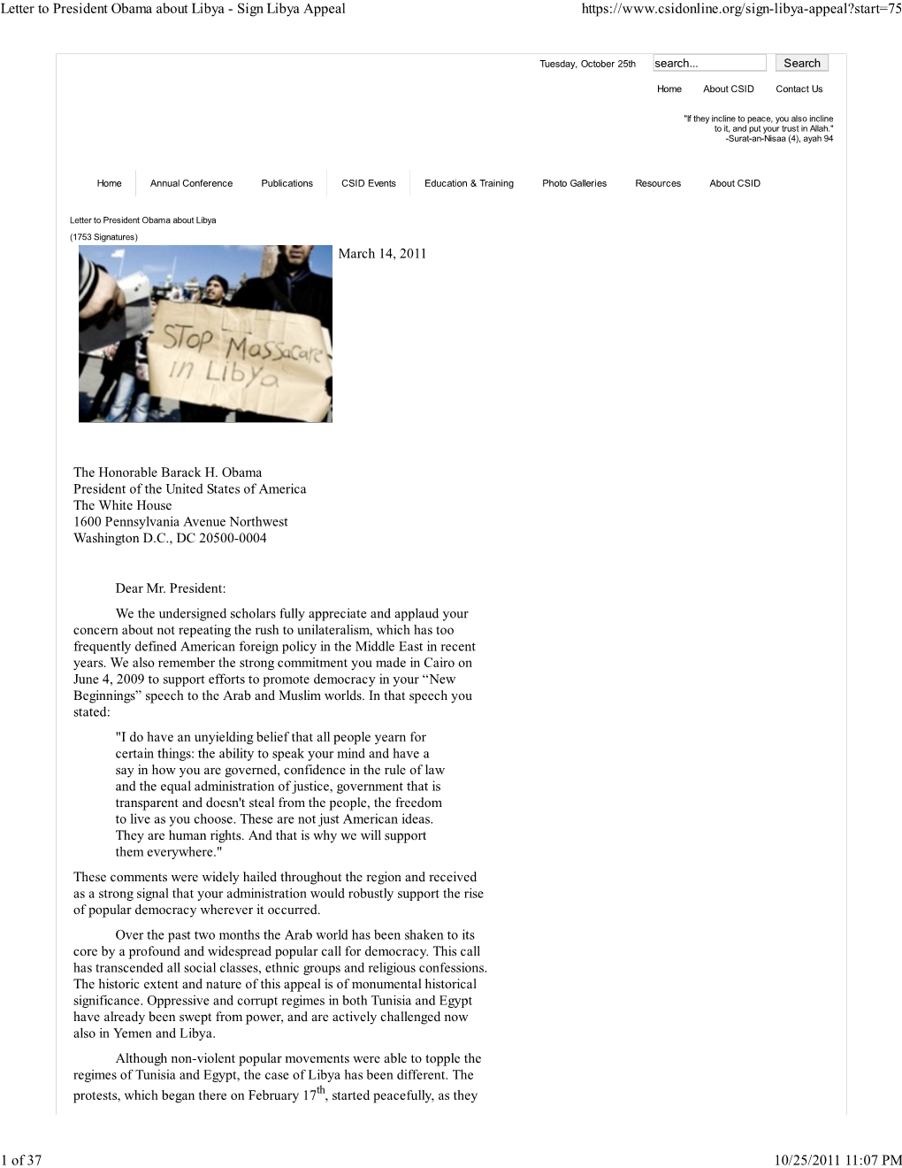 Letter to President Obama About Libya - Sign Libya Appeal