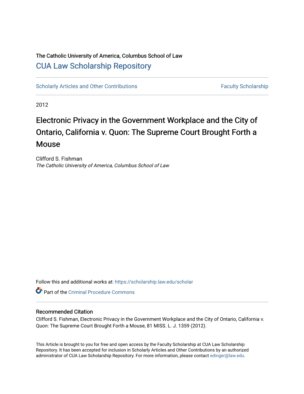 Electronic Privacy in the Government Workplace and the City of Ontario, California V