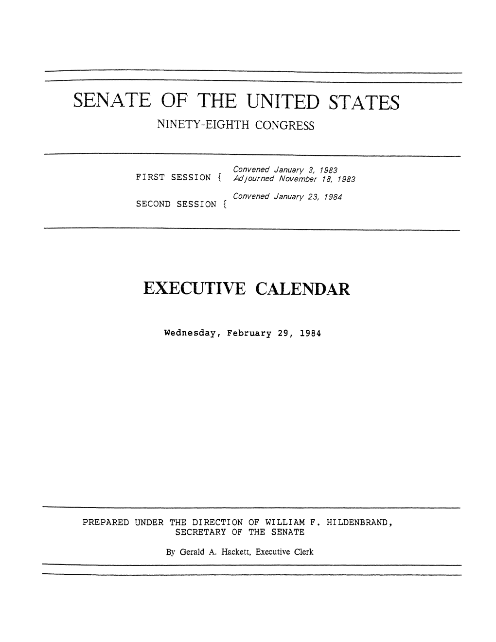 Senate of the United States Ninety-Eighth Congress