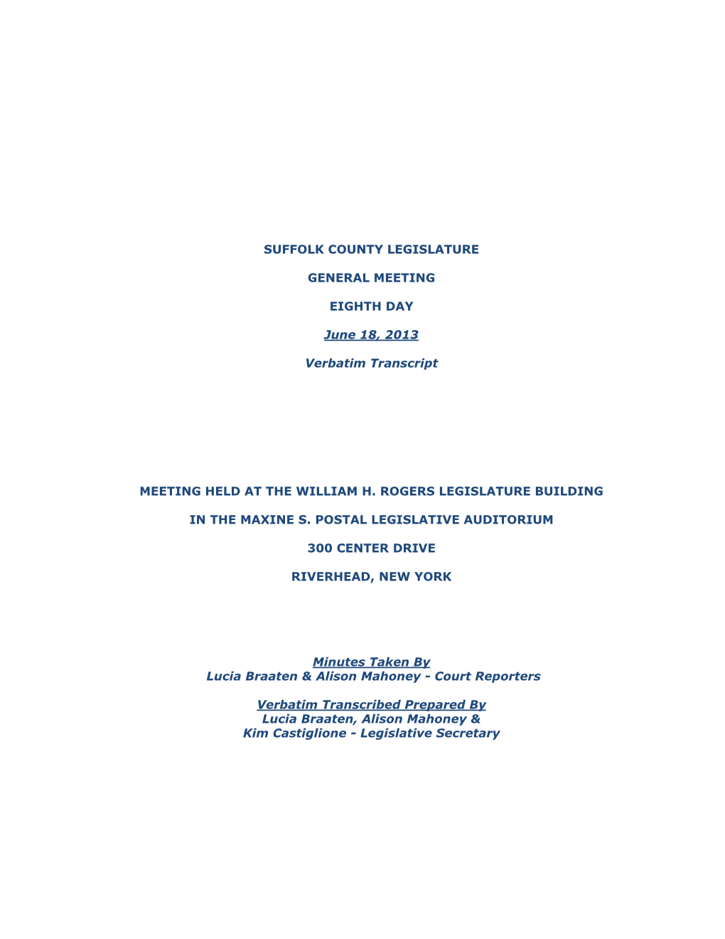 Suffolk County Legislature General Meeting Eighth Day