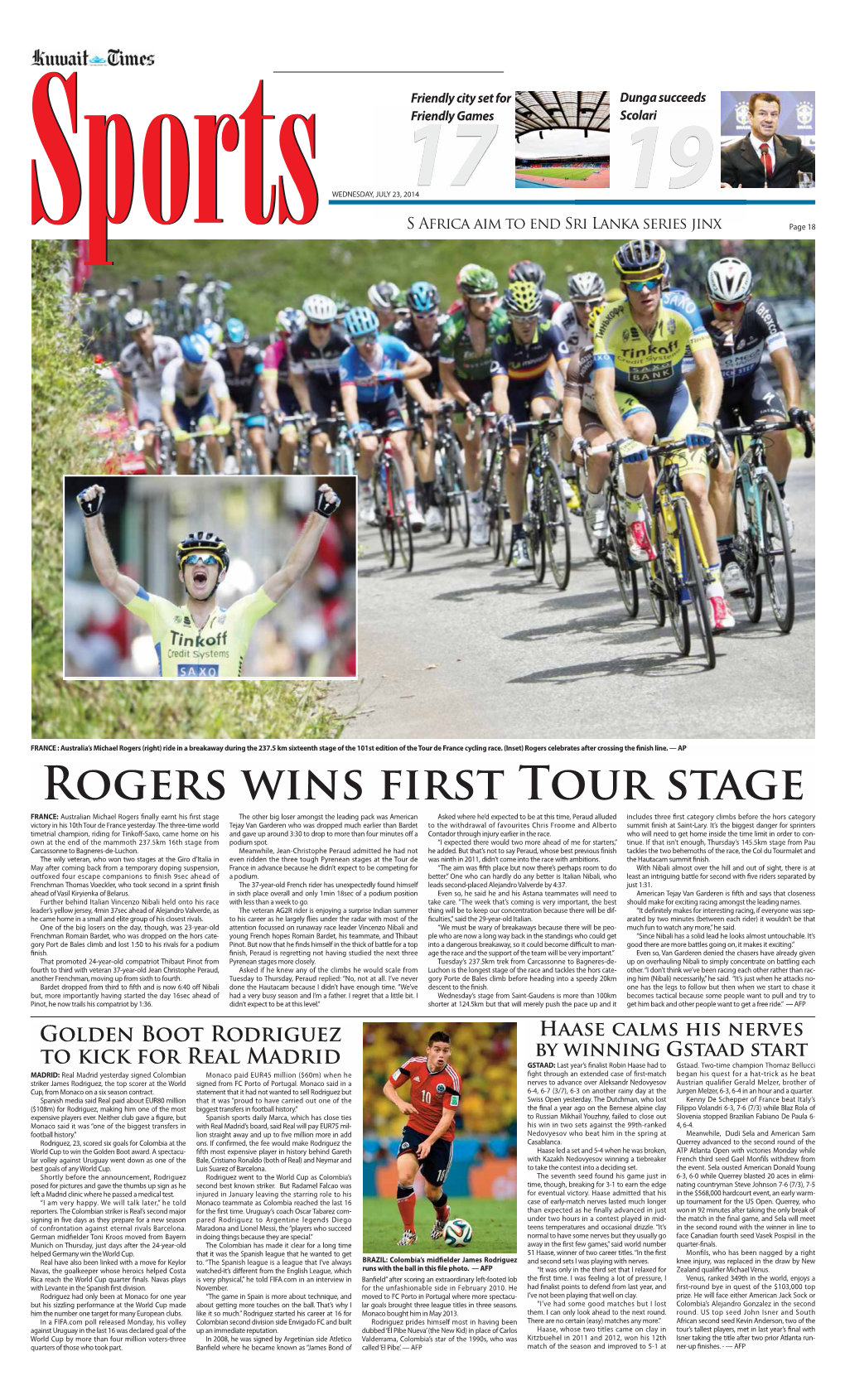 Rogers Wins First Tour Stage