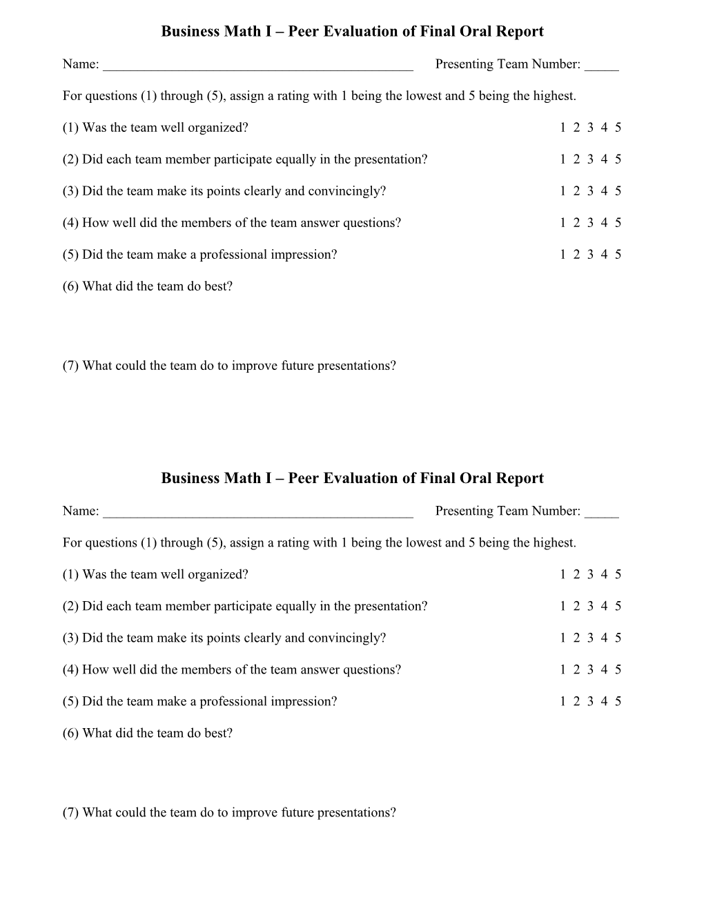 Math 115B Peer Evaluation Form