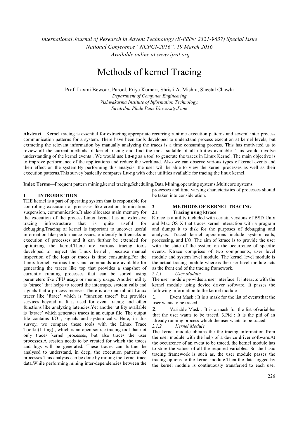 Methods of Kernel Tracing