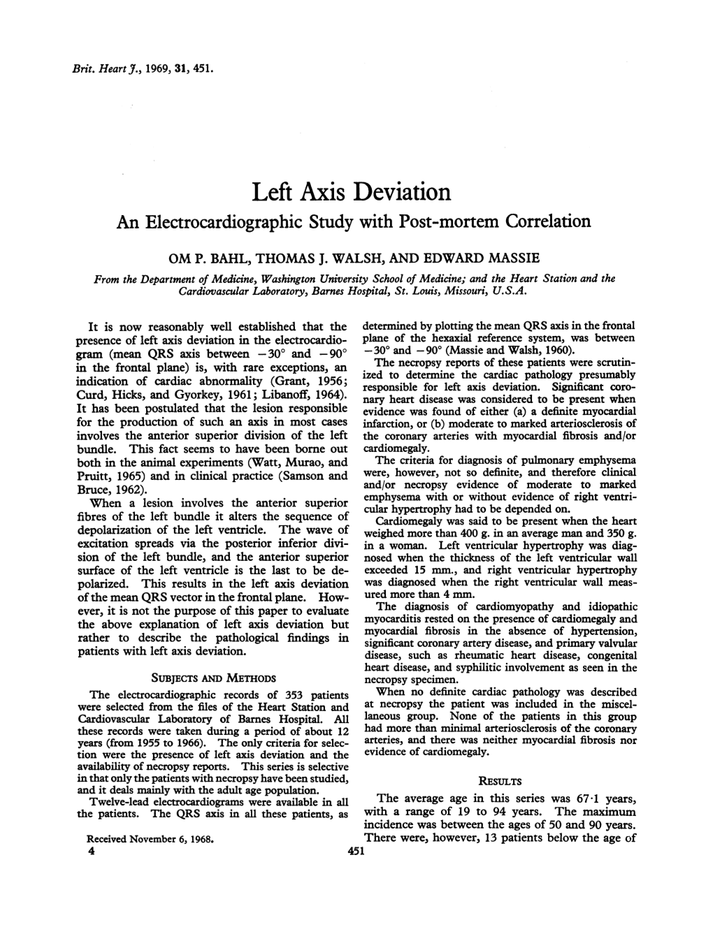 Left Axis Deviation an Electrocardiographic Study with Post-Mortem Correlation