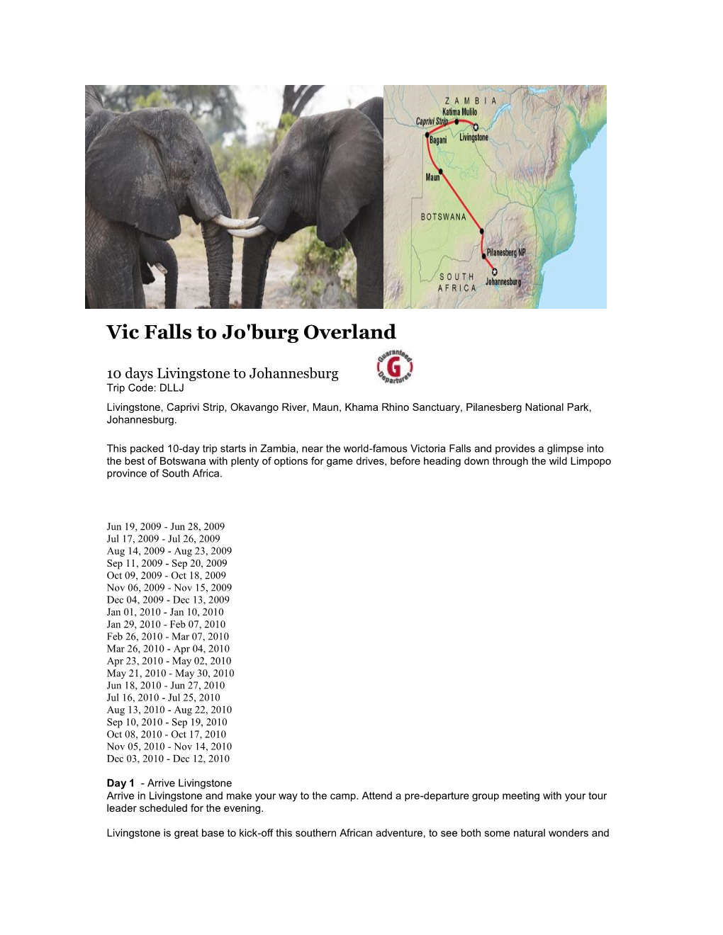 Vic Falls to Jo'burg Overland