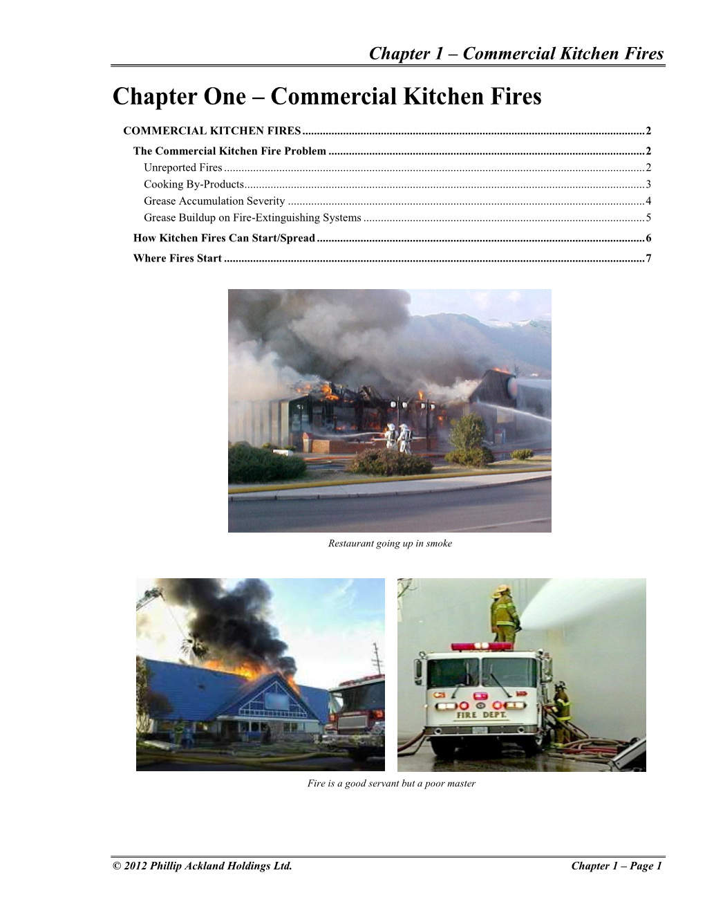 Chapter One – Commercial Kitchen Fires