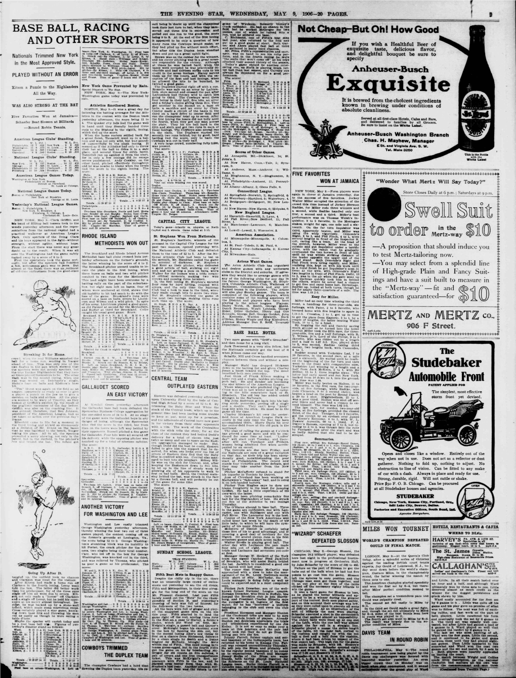 Automobile Front Becoming Llahn's Base on Balls and Ivlelnow's Base the Star Hitters of the American Miller Was Badly Beaten on Halton, 11 to Lit'