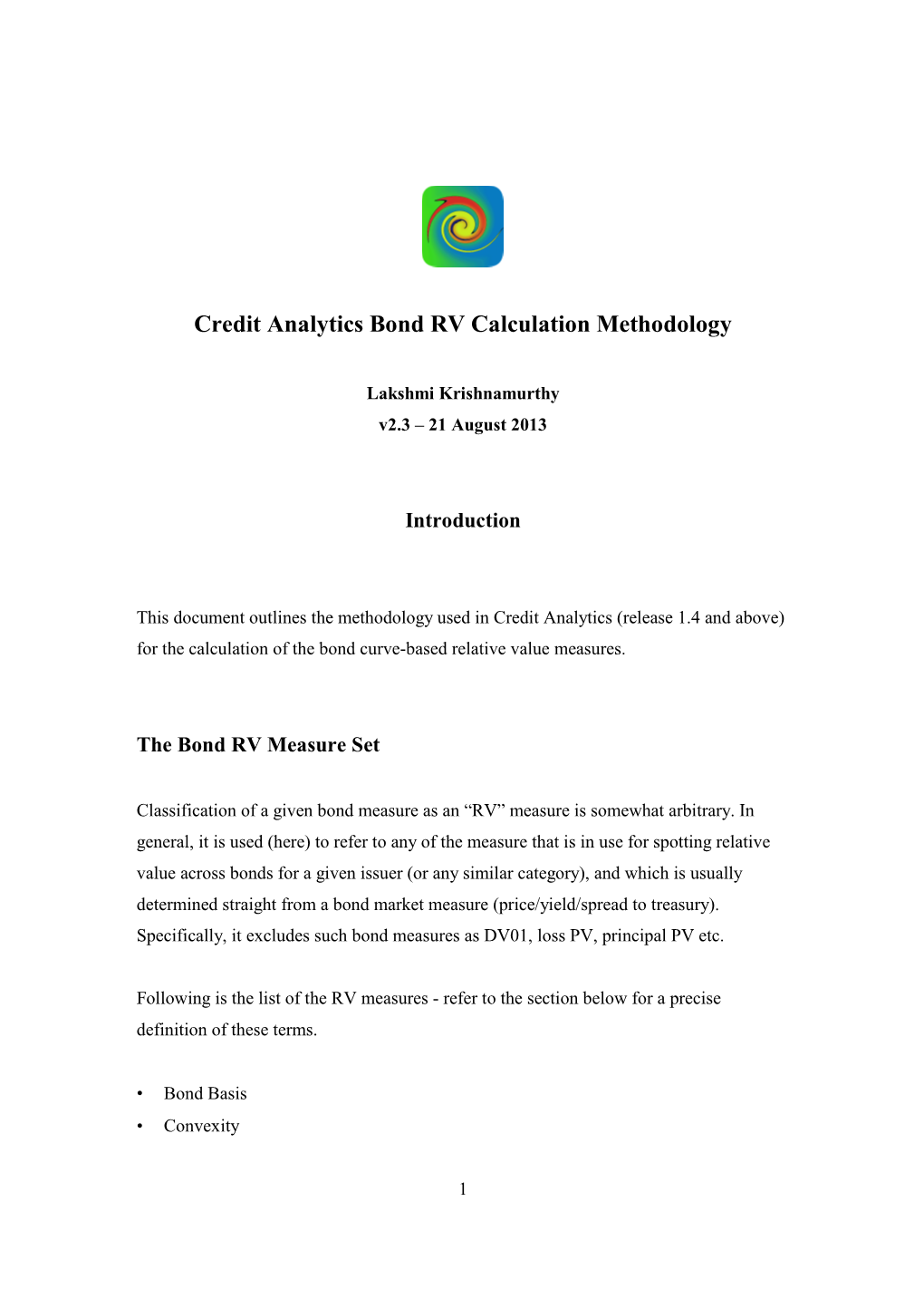 Credit Analytics Bond RV Calculation Methodology