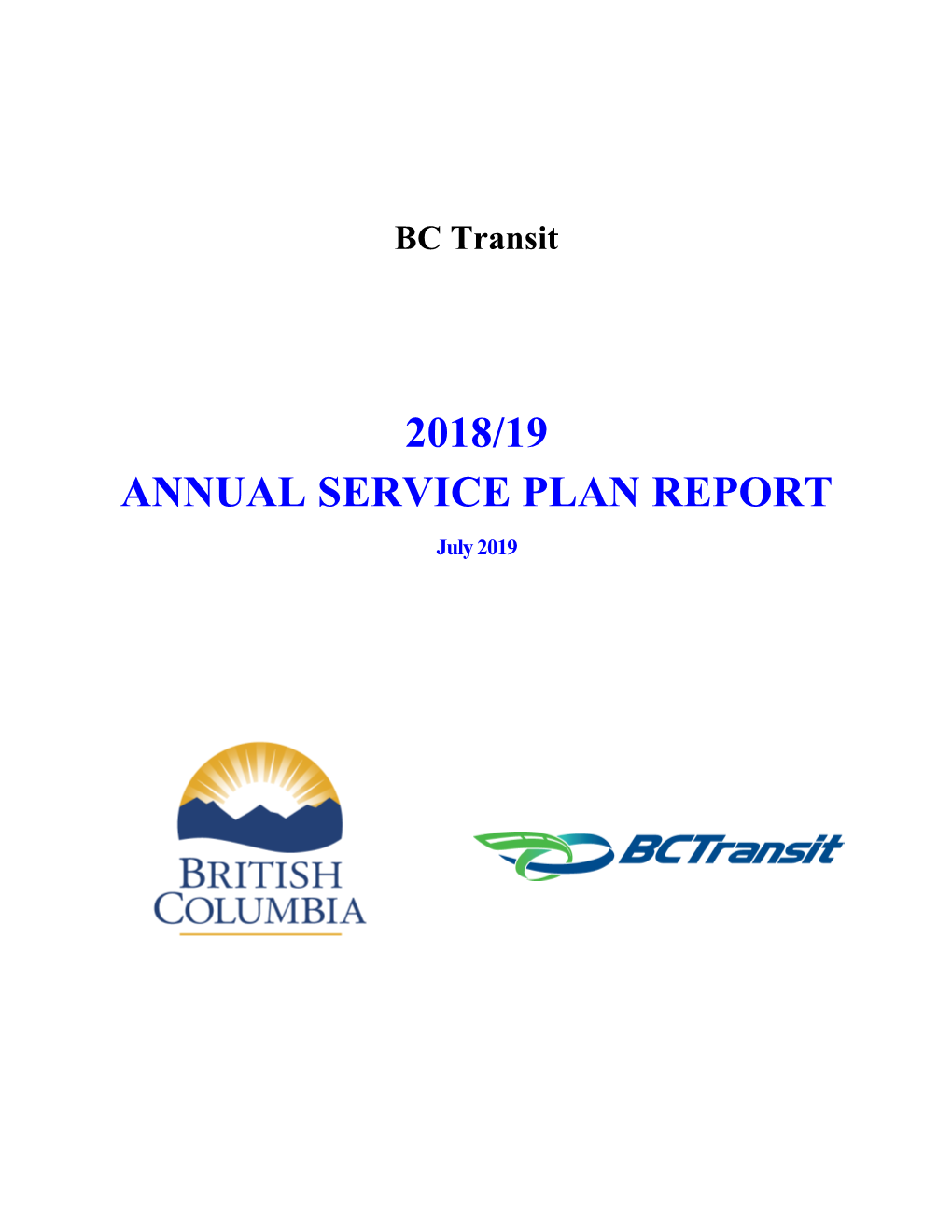 2018/19 ANNUAL SERVICE PLAN REPORT July 2019