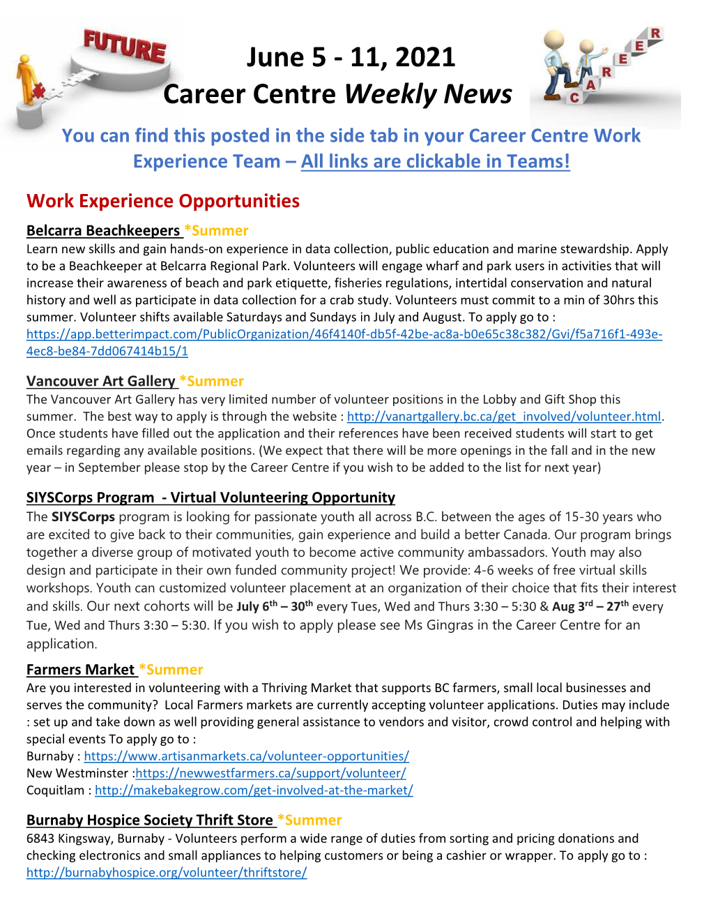 Career Centre News: June 5-11, 2021