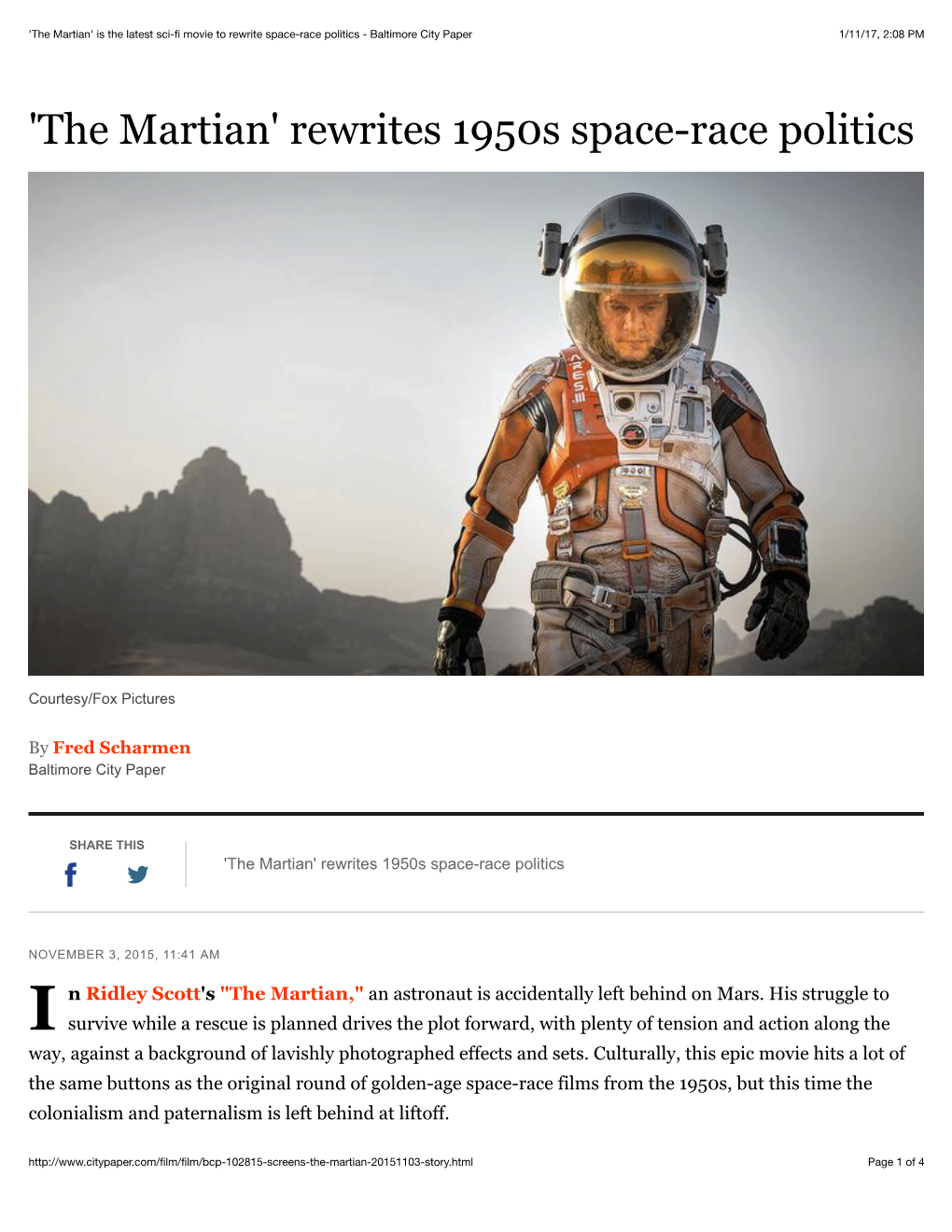 'The Martian' Is the Latest Sci-Fi Movie to Rewrite Space-Race Politics