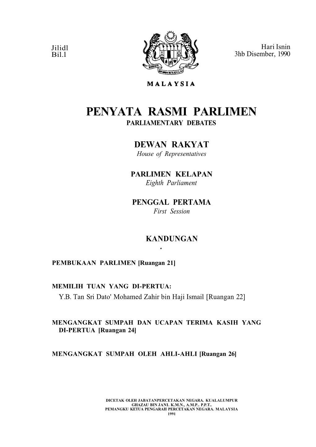 Penyata Rasmi Parlimen Parliamentary Debates