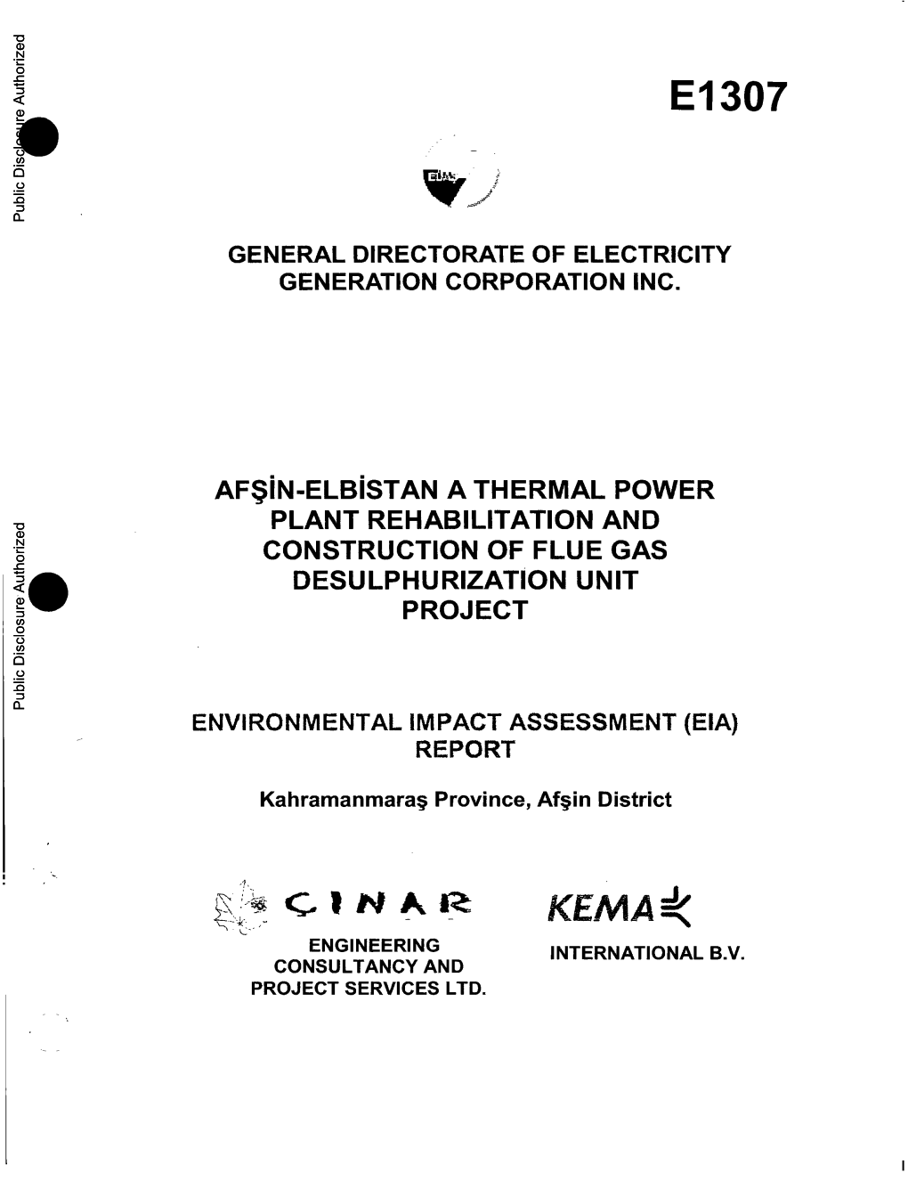 El 307 Public Disclosure Authorized GENERAL DIRECTORATE of ELECTRICITY GENERATION CORPORATION INC