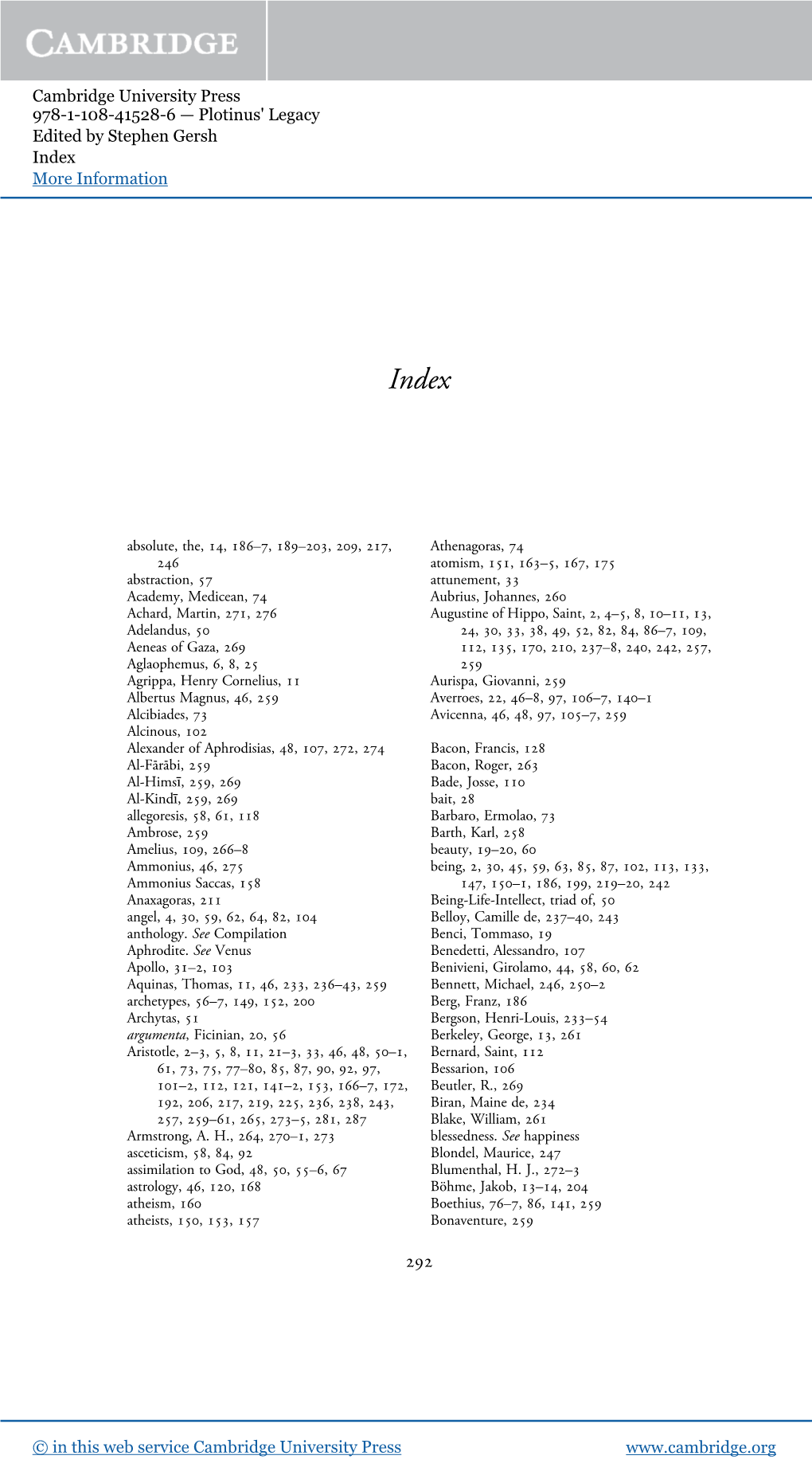 Plotinus' Legacy Edited by Stephen Gersh Index More Information