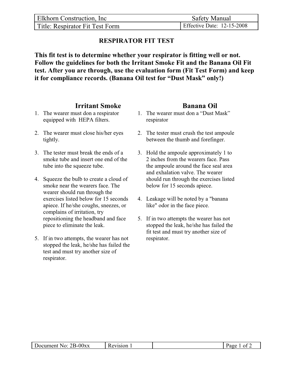 Respirator Fit Test