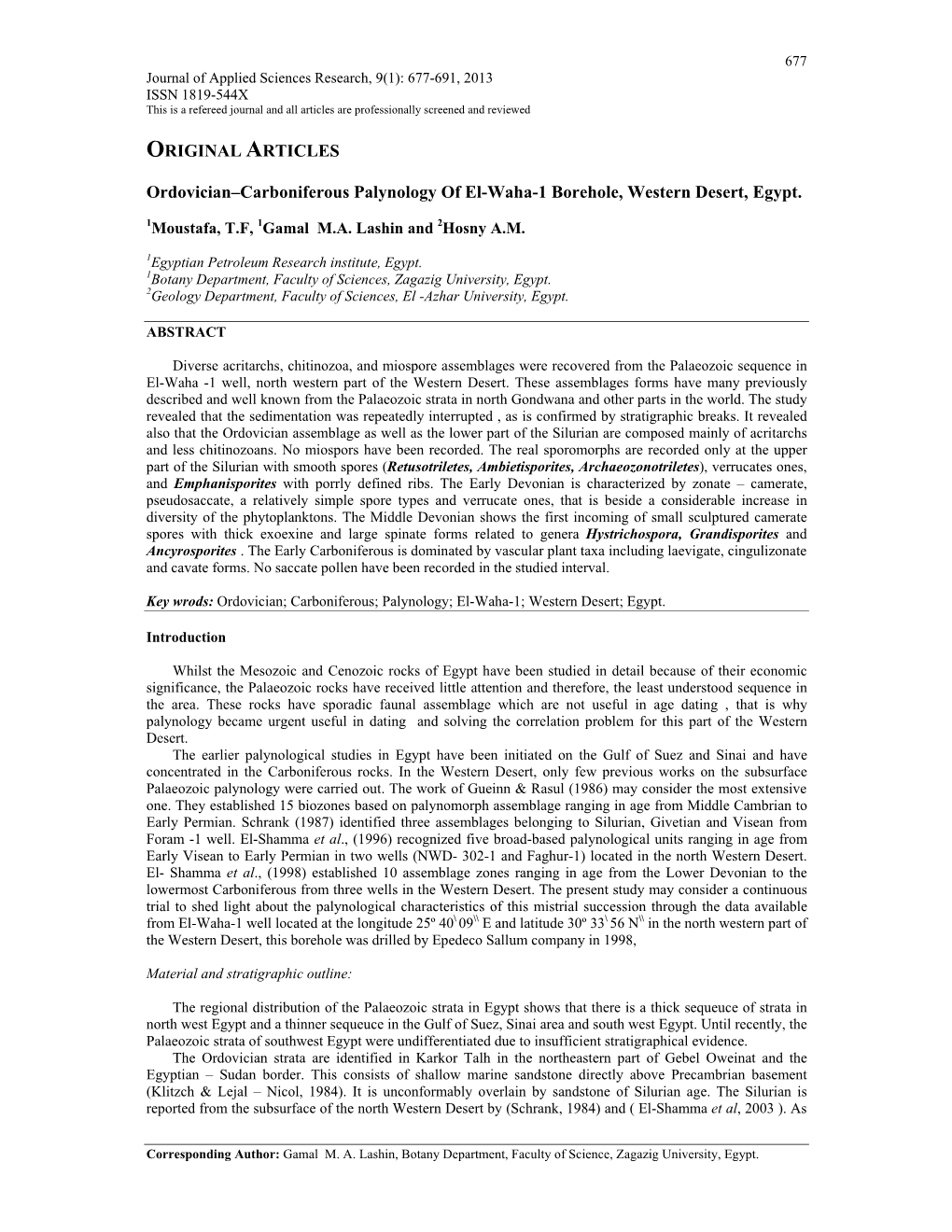 ORIGINAL ARTICLES Ordovician–Carboniferous Palynology of El