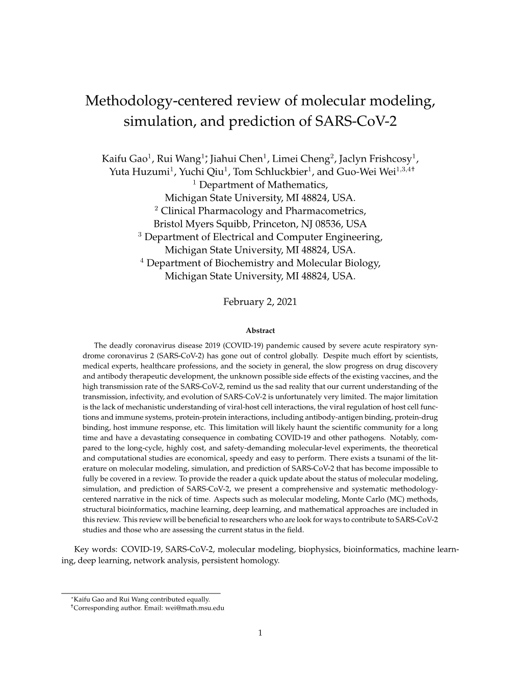 Methodology-Centered Review of Molecular Modeling, Simulation, and Prediction of SARS-Cov-2