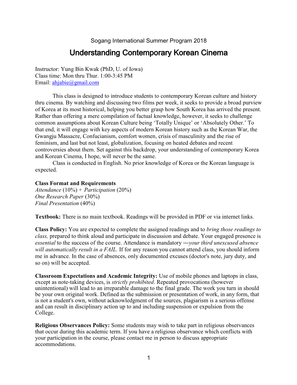 Introduction to Korea Through Literature and Film