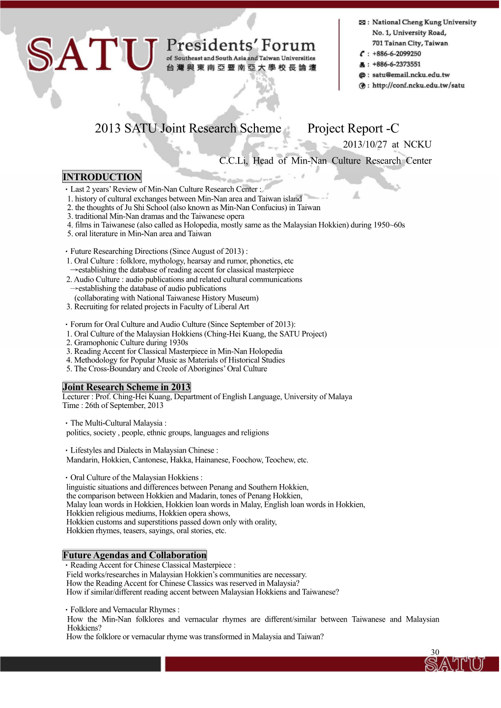 2013 SATU Joint Research Scheme Project Report -C